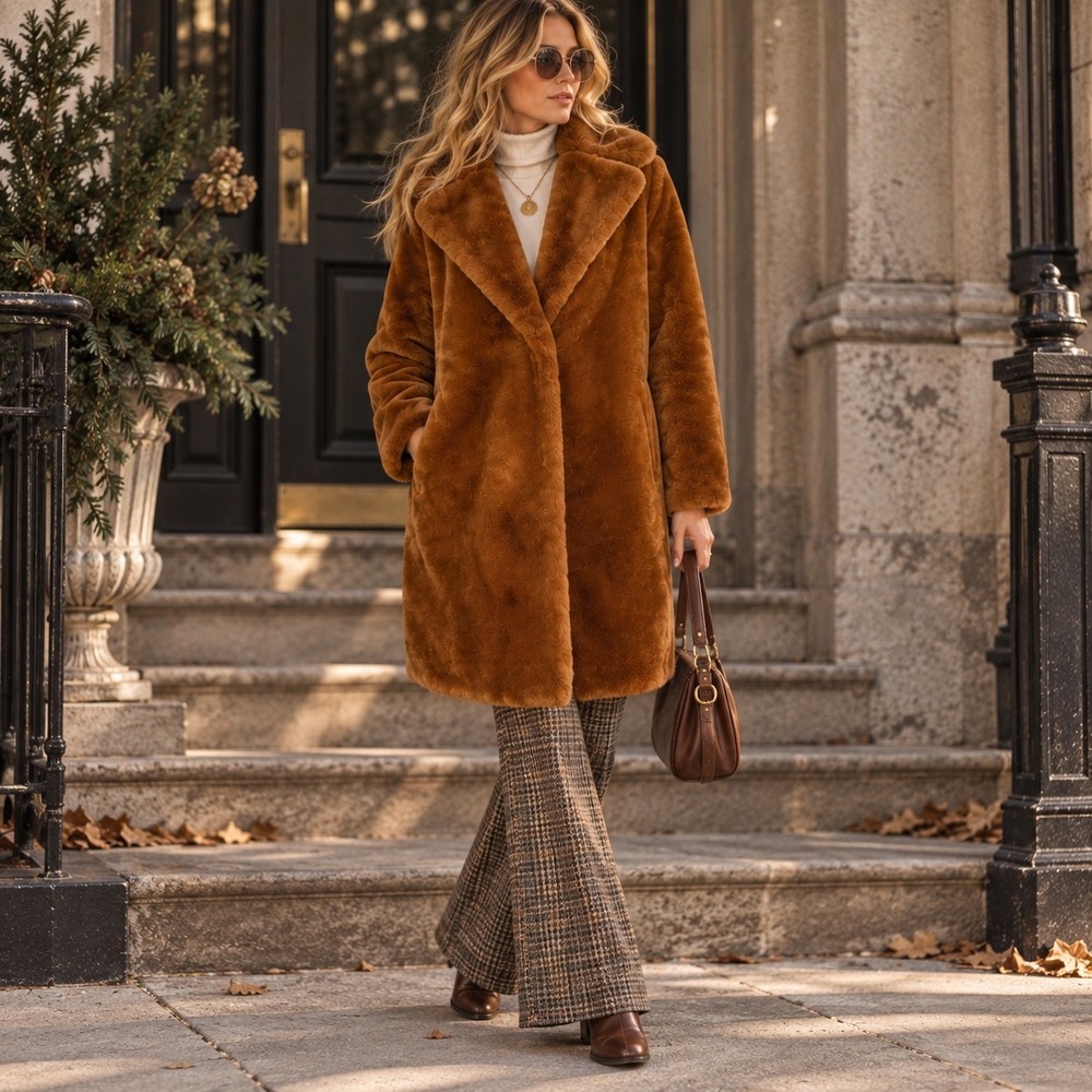 Marc New York Andrew Marc Women's S Cognac Brown Faux Fur Teddy Coat